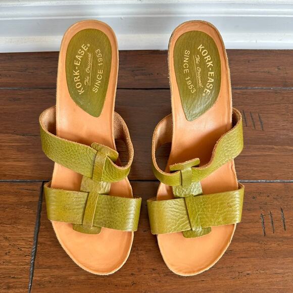 Kork Ease Mule Sandal Womens Sz10 Olive Green Leather Strap Wrapped Heel Slip On - Picture 5 of 12